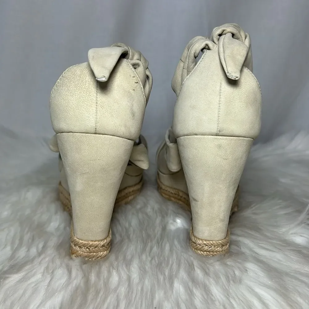 UGG Lucy‎ Ankle Light Tan Twist Wrap Jute Wedge Platform Sandals Sz 8.5